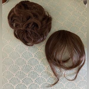 Two NEW Unworn Quality Hairpieces, Scrunchie Bun & Clip In Curtain Style Bangs